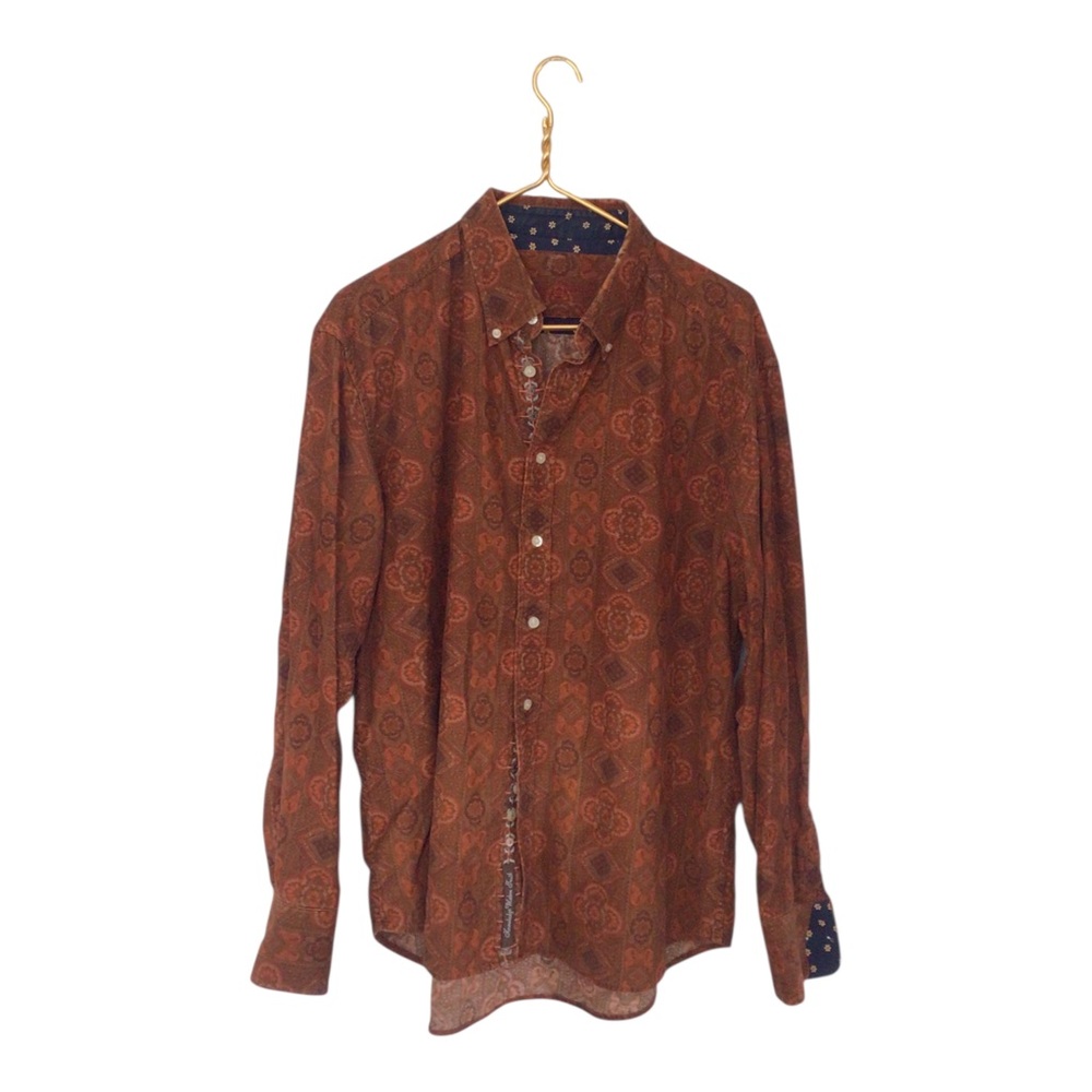 Robert Graham Floral Pasiley Burnt Orange Corduroy Button Shirt XL